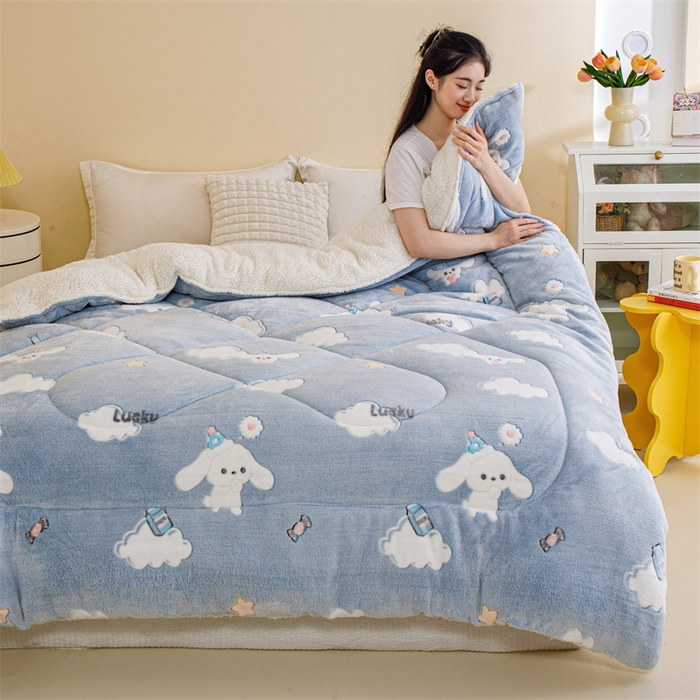 91家纺网 家纺一手货源 找家纺 曼町家居 2025新款加厚升级款雪花绒印花冬被 被子被芯 蓝色大耳狗