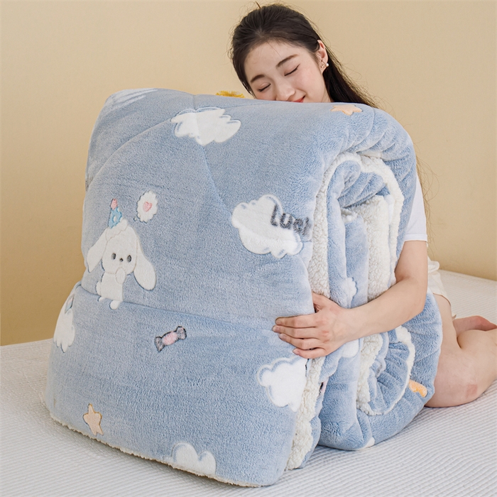 91家纺网 家纺一手货源 找家纺 曼町家居 2025新款加厚升级款雪花绒印花冬被 被子被芯 蓝色大耳狗