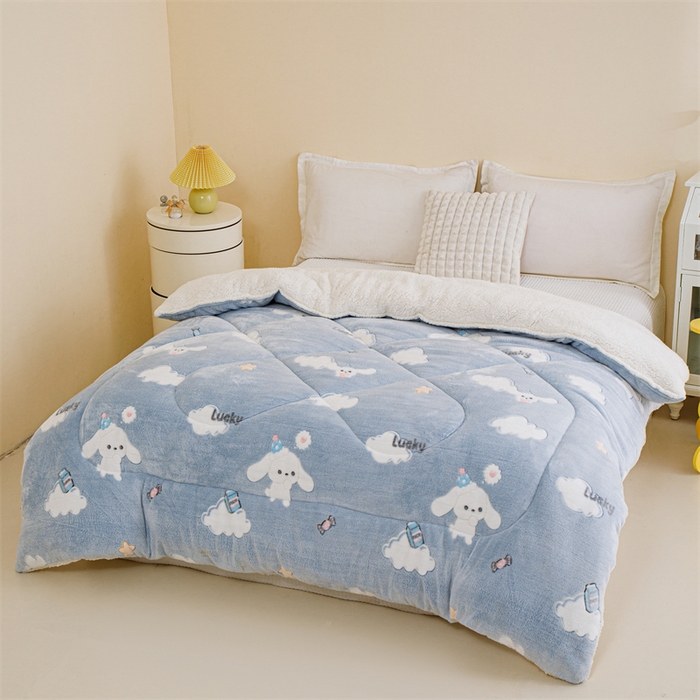 91家纺网 家纺一手货源 找家纺 曼町家居 2025新款加厚升级款雪花绒印花冬被 被子被芯 蓝色大耳狗