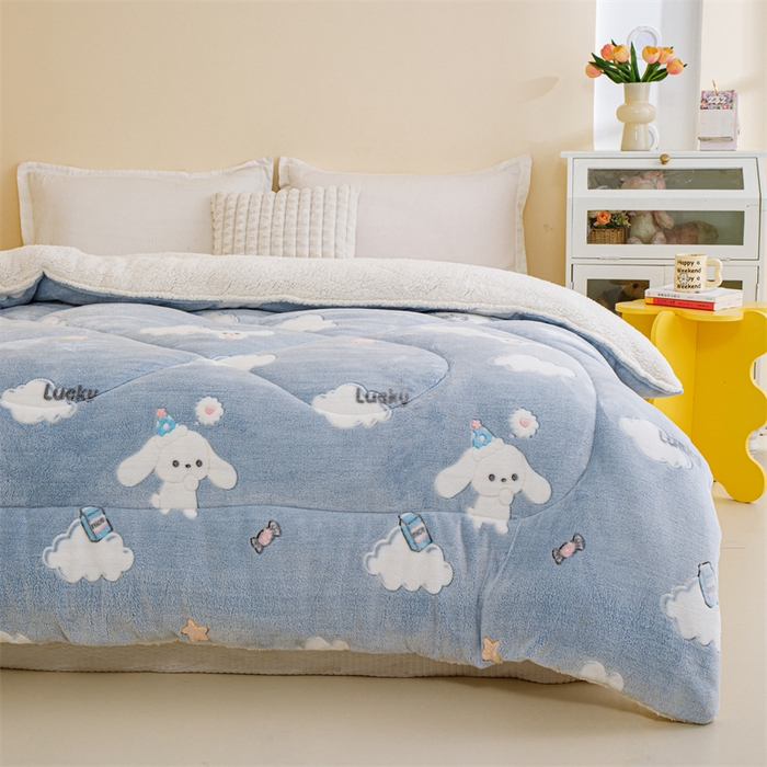 91家纺网 家纺一手货源 找家纺 曼町家居 2025新款加厚升级款雪花绒印花冬被 被子被芯 蓝色大耳狗