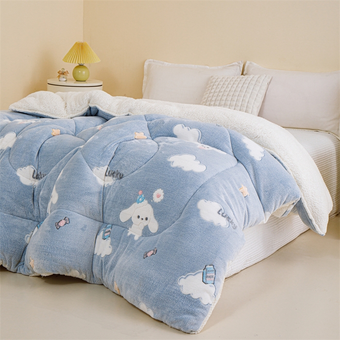 91家纺网 家纺一手货源 找家纺 曼町家居 2025新款加厚升级款雪花绒印花冬被 被子被芯 蓝色大耳狗