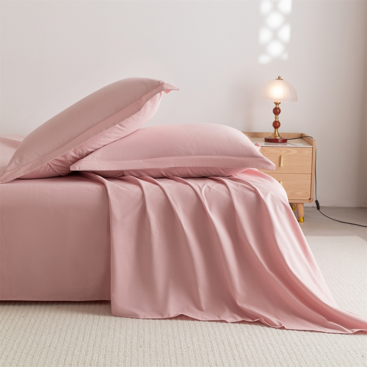 91家纺网 家纺一手货源 找家纺 宝时兰 2025新款加厚100%全棉高支高密长绒棉纯色磨毛床单纯棉单件床单-系列二【提供买家秀/可定制其他尺寸】 木槿粉