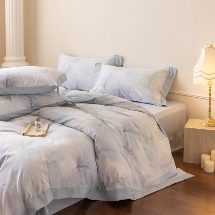 91家纺网 家纺一手货源 找家纺 巧玲珑 2025新款ABk版新疆棉双拼四件套（新花色已更新）白茶清欢