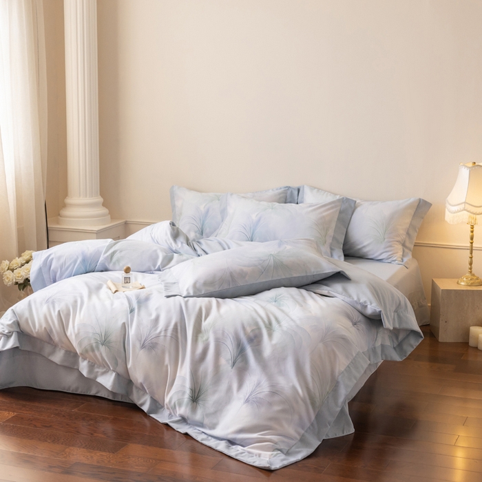 91家纺网 家纺一手货源 找家纺 巧玲珑 2025新款ABk版新疆棉双拼四件套（新花色已更新）白茶清欢