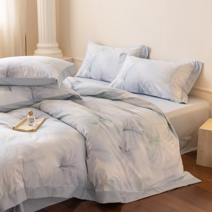 91家纺网 家纺一手货源 找家纺 巧玲珑 2025新款ABk版新疆棉双拼四件套（新花色已更新）白茶清欢