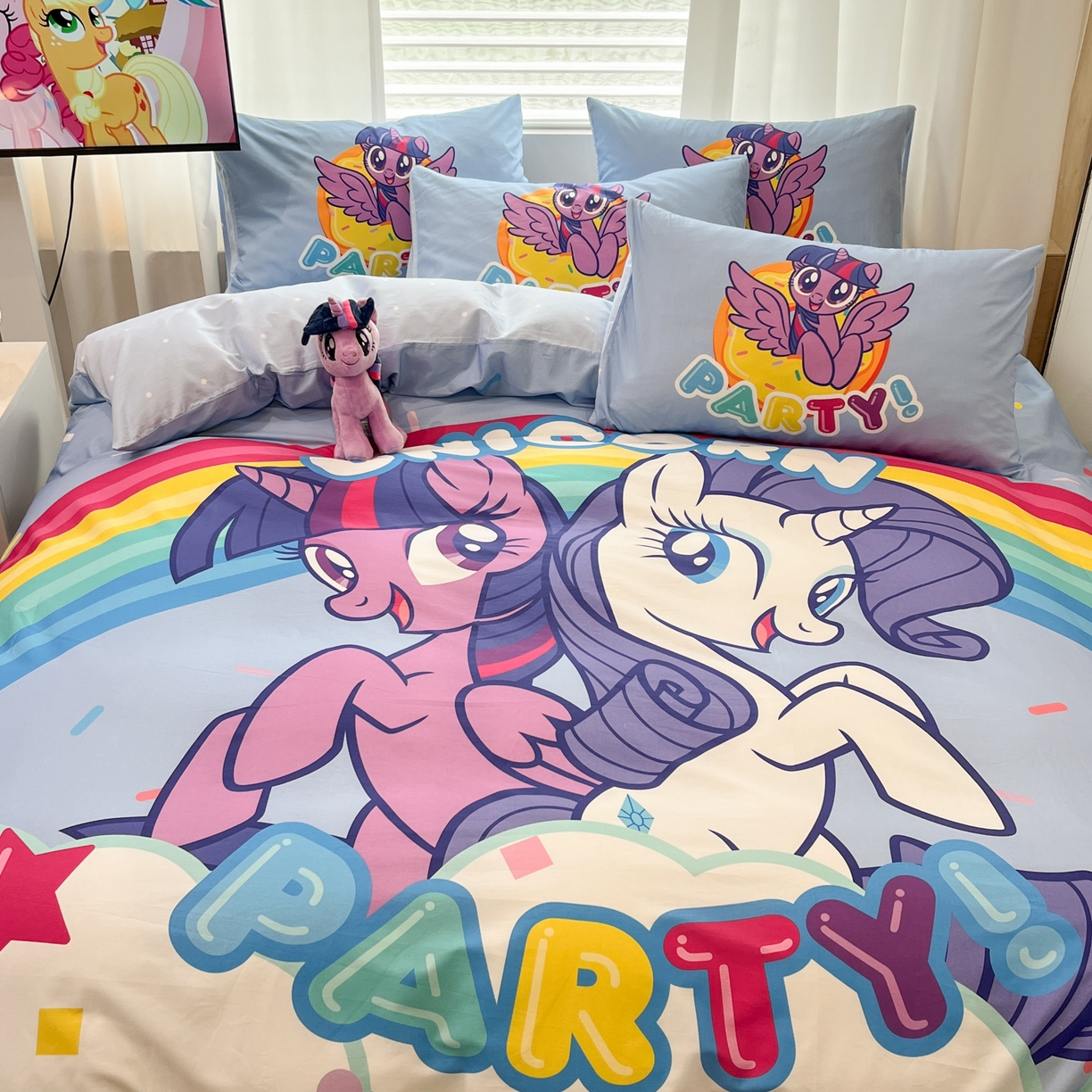 91家纺网 家纺一手货源 找家纺 暮思家居 2025新款正版授权小马宝莉大版全棉数码印花纯棉四件套 大版-彩虹宝莉