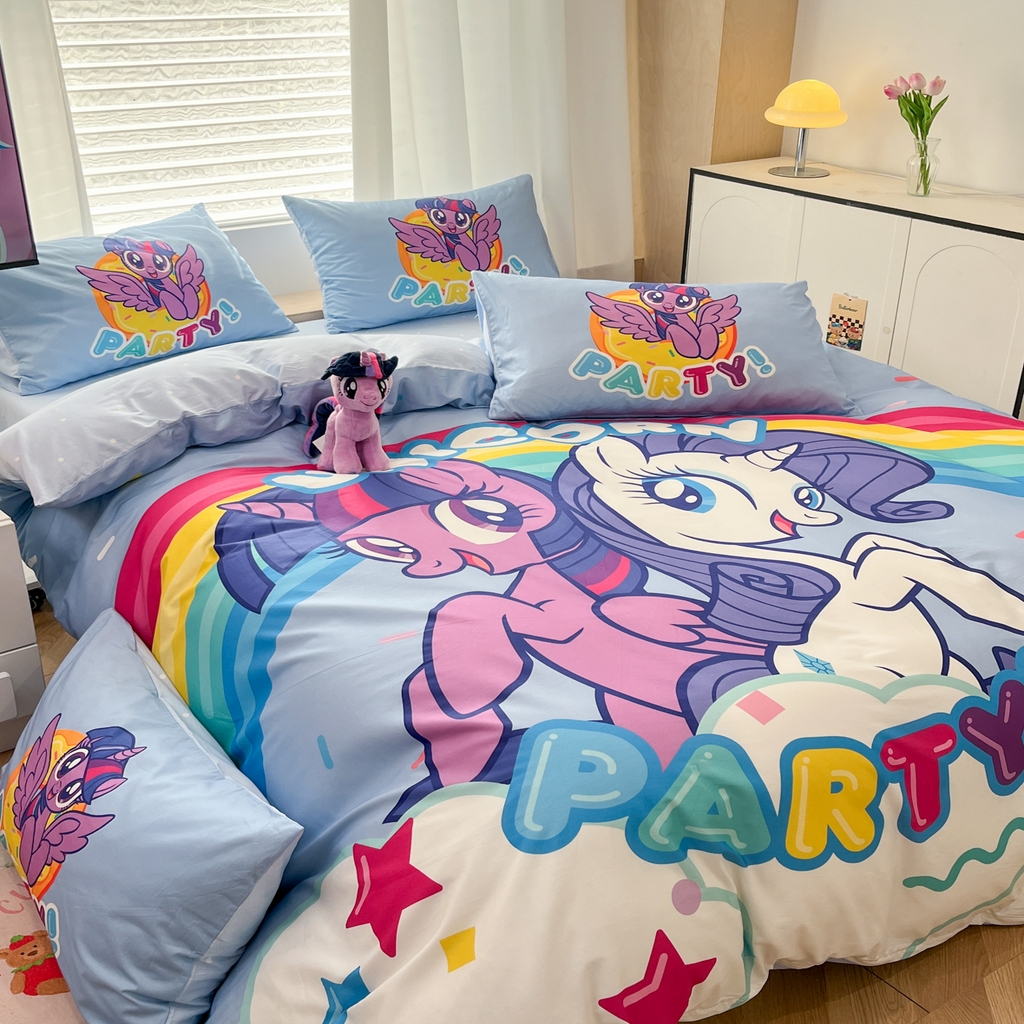 91家纺网 家纺一手货源 找家纺 暮思家居 2025新款正版授权小马宝莉大版全棉数码印花纯棉四件套 大版-彩虹宝莉