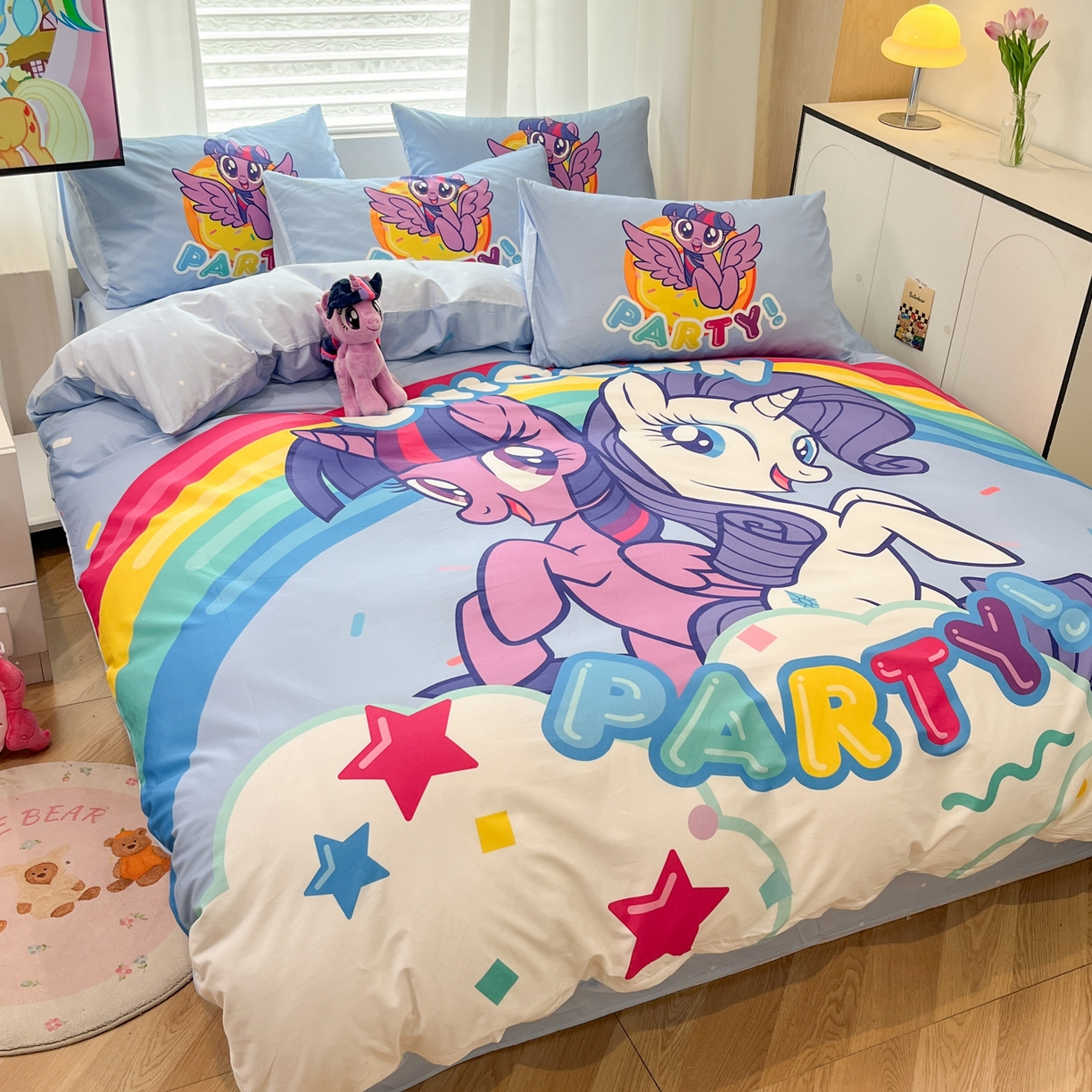 91家纺网 家纺一手货源 找家纺 暮思家居 2025新款正版授权小马宝莉大版全棉数码印花纯棉四件套 大版-彩虹宝莉