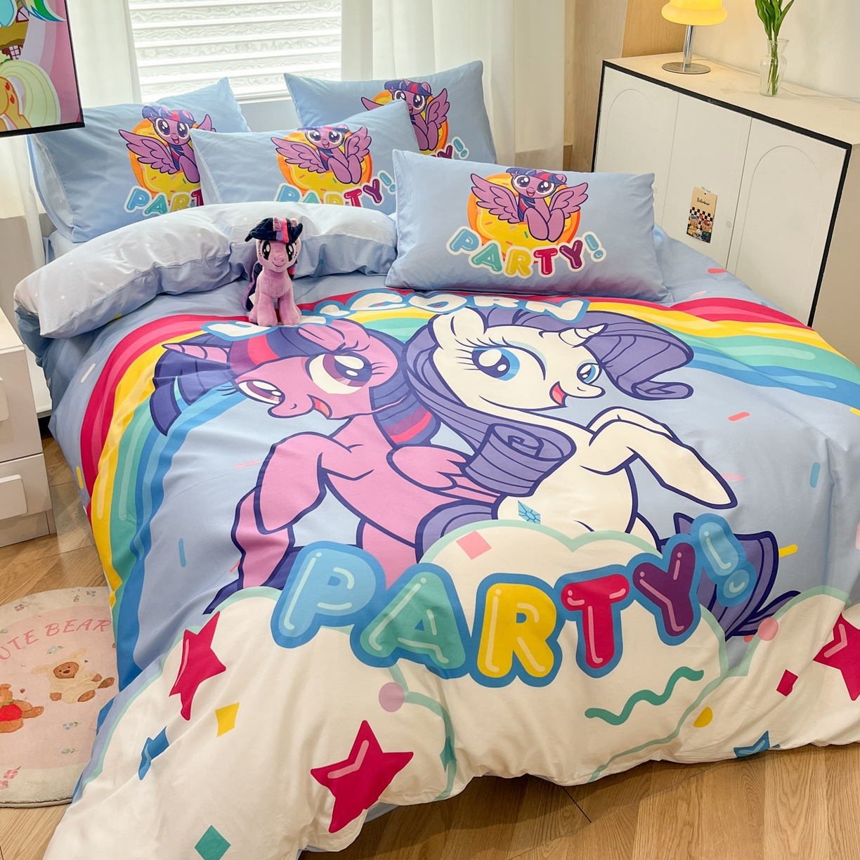 91家纺网 家纺一手货源 找家纺 暮思家居 2025新款正版授权小马宝莉大版全棉数码印花纯棉四件套 大版-彩虹宝莉