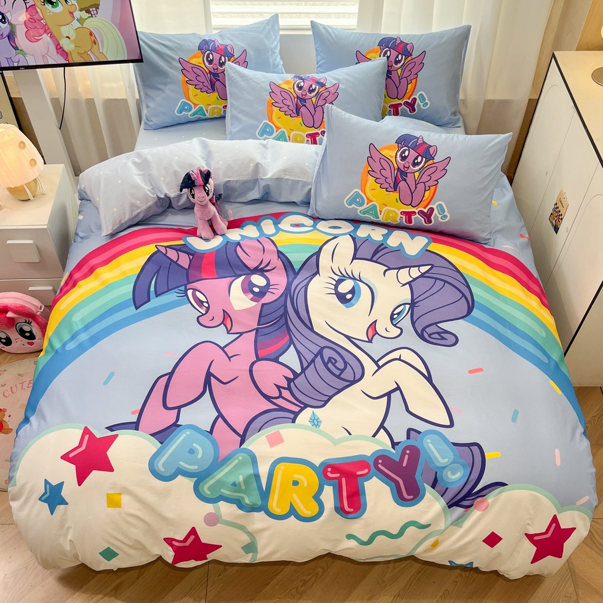 91家纺网 家纺一手货源 找家纺 暮思家居 2025新款正版授权小马宝莉大版全棉数码印花纯棉四件套 大版-彩虹宝莉