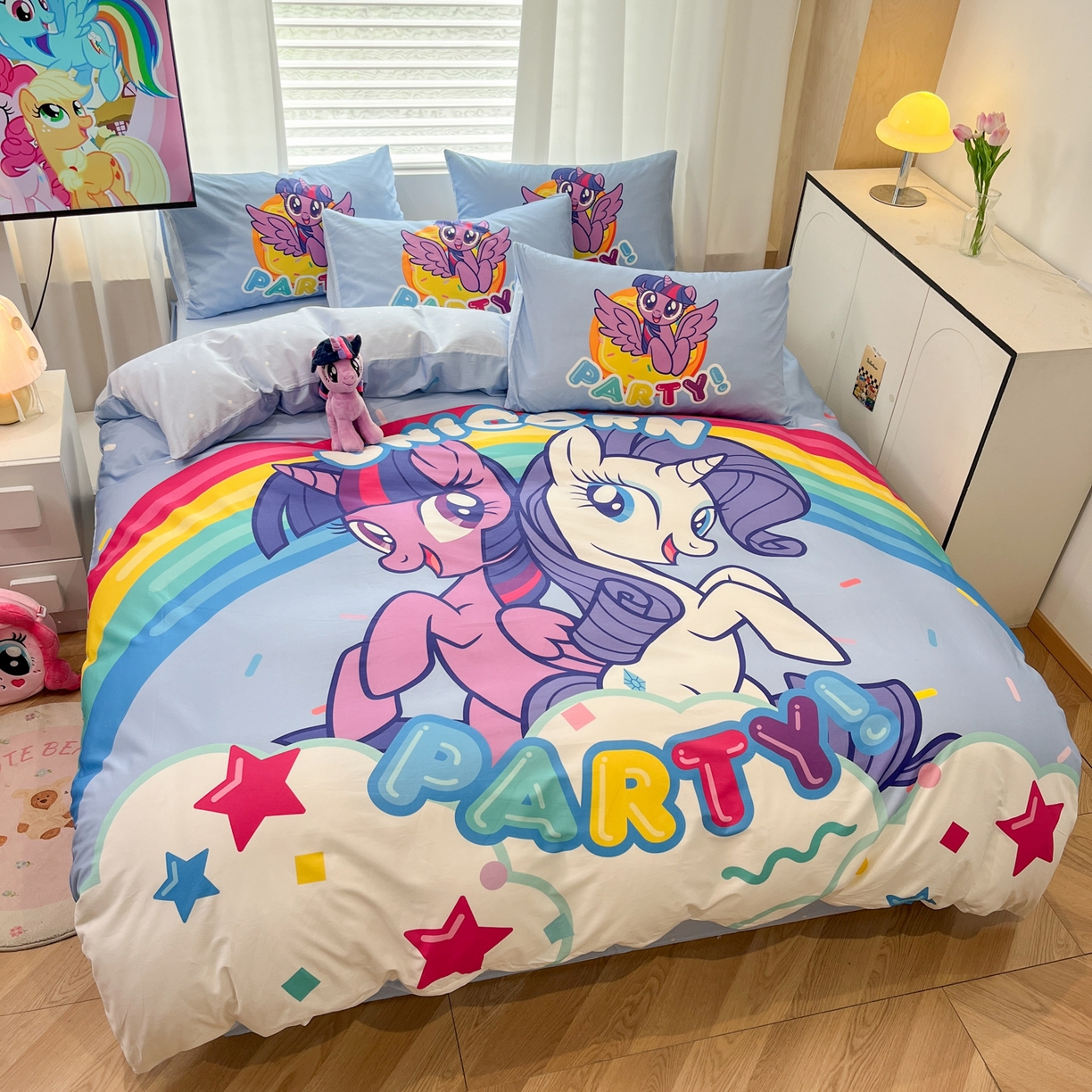 91家纺网 家纺一手货源 找家纺 暮思家居 2025新款正版授权小马宝莉大版全棉数码印花纯棉四件套 大版-彩虹宝莉