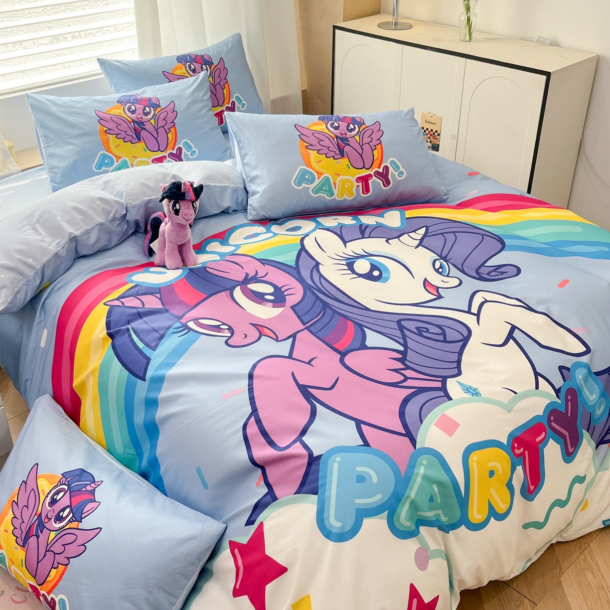 91家纺网 家纺一手货源 找家纺 暮思家居 2025新款正版授权小马宝莉大版全棉数码印花纯棉四件套 大版-彩虹宝莉