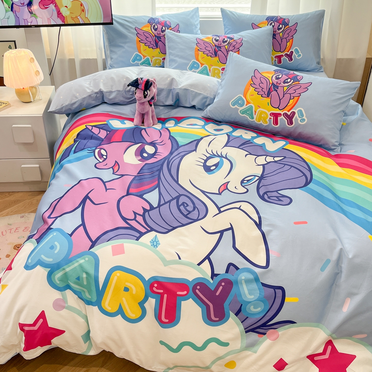 91家纺网 家纺一手货源 找家纺 暮思家居 2025新款正版授权小马宝莉大版全棉数码印花纯棉四件套 大版-彩虹宝莉