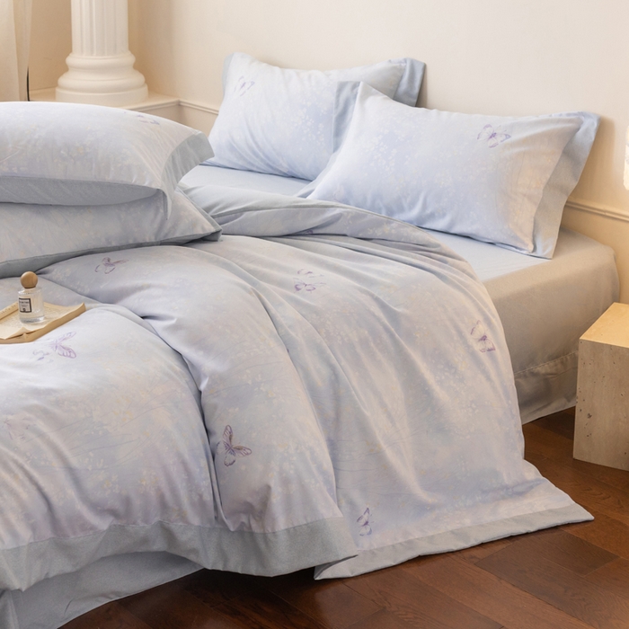 91家纺网 家纺一手货源 找家纺 巧玲珑 2025新款ABk版新疆棉双拼四件套（新花色已更新）蝶影微光