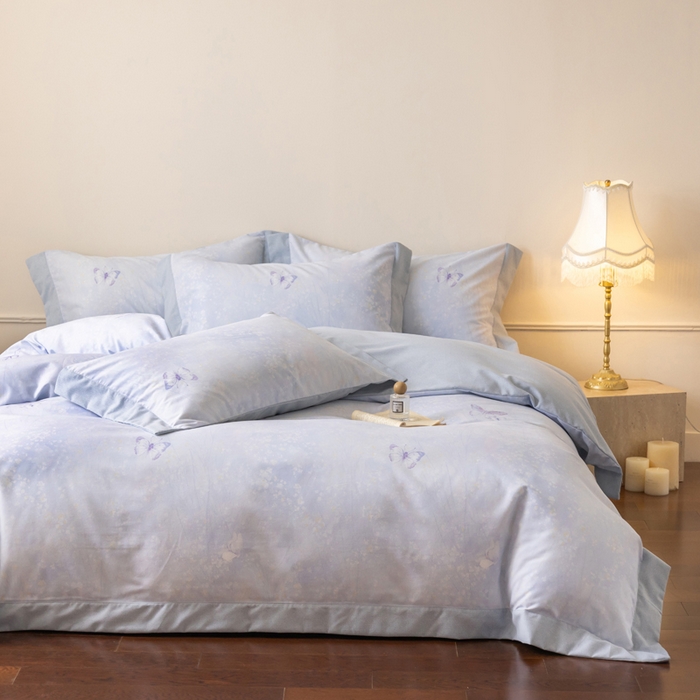 91家纺网 家纺一手货源 找家纺 巧玲珑 2025新款ABk版新疆棉双拼四件套（新花色已更新）蝶影微光