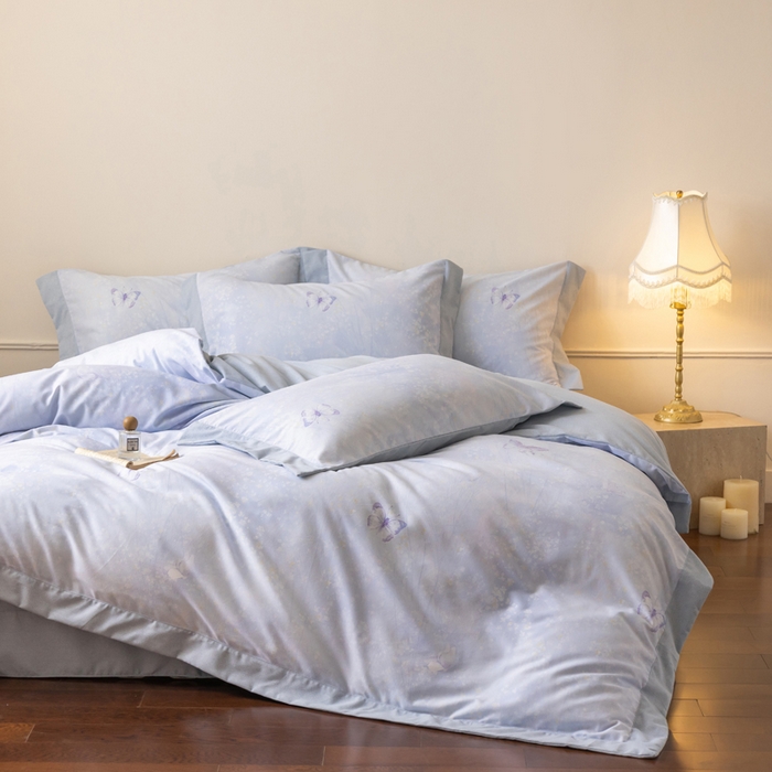 91家纺网 家纺一手货源 找家纺 巧玲珑 2025新款ABk版新疆棉双拼四件套（新花色已更新）蝶影微光