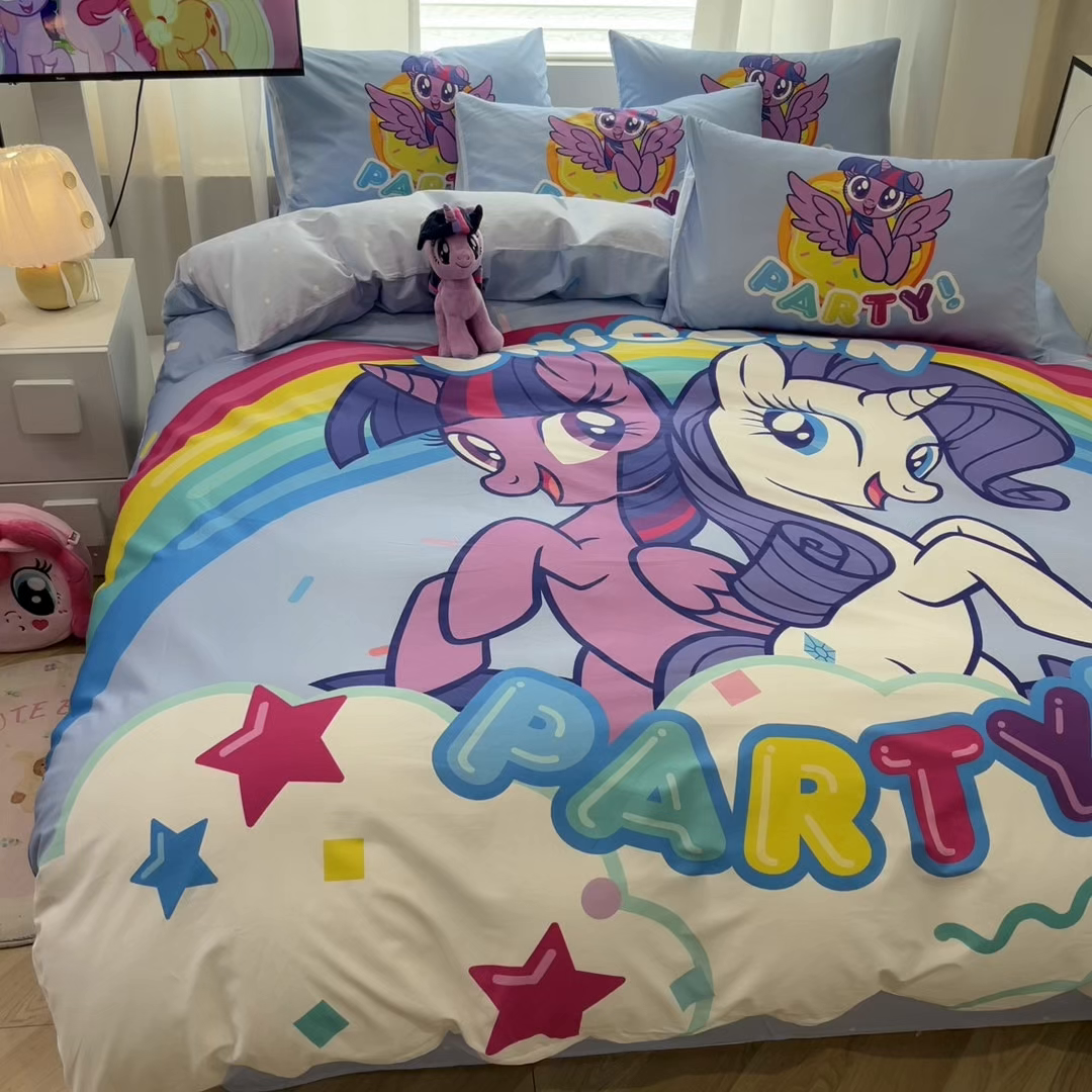 91家纺网 家纺一手货源 找家纺 暮思家居 2025新款正版授权小马宝莉大版全棉数码印花纯棉四件套 大版-彩虹宝莉