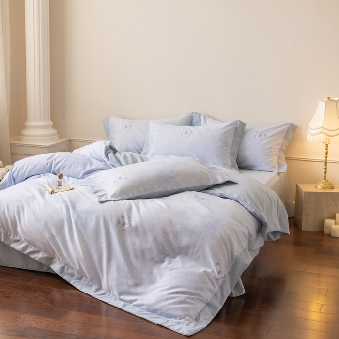 91家纺网 家纺一手货源 找家纺 巧玲珑 2025新款ABk版新疆棉双拼四件套（新花色已更新）蝶影微光