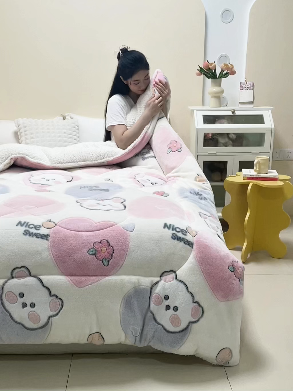 91家纺网 家纺一手货源 找家纺 曼町家居 2025新款加厚升级款雪花绒印花冬被 被子被芯 甜蜜小熊