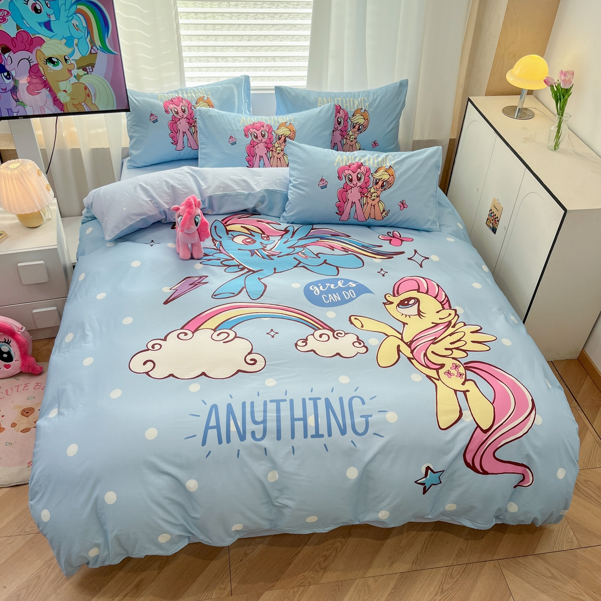 91家纺网 家纺一手货源 找家纺 暮思家居 2025新款正版授权小马宝莉大版全棉数码印花纯棉四件套 大版-魔力宝莉