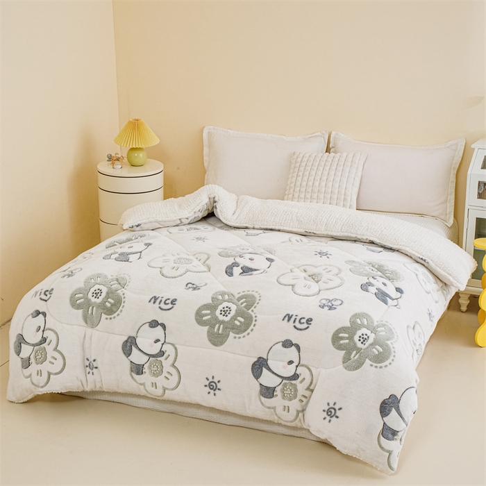 91家纺网 家纺一手货源 找家纺 曼町家居 2025新款加厚升级款雪花绒印花冬被 被子被芯 熊猫宝贝