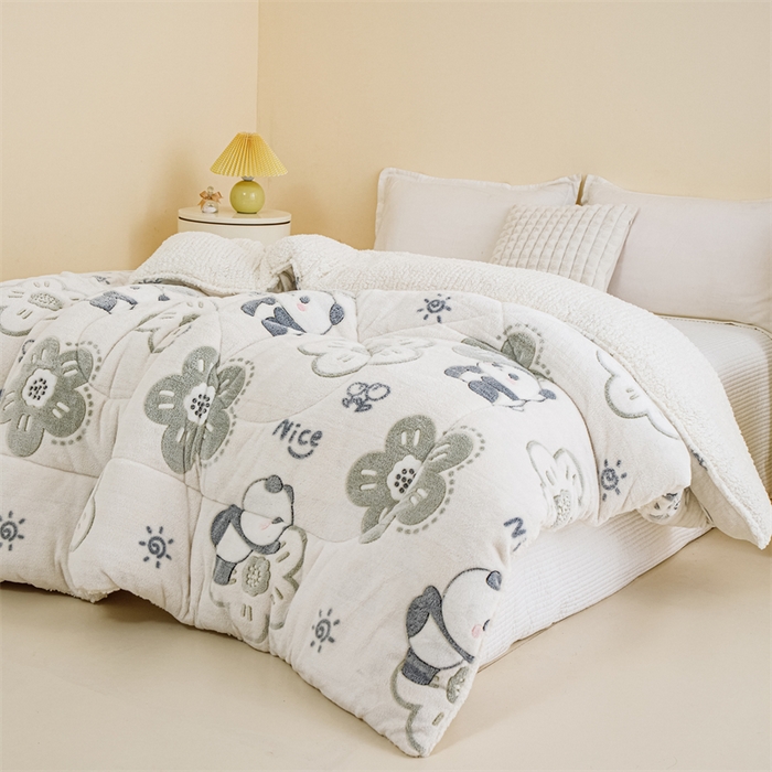 91家纺网 家纺一手货源 找家纺 曼町家居 2025新款加厚升级款雪花绒印花冬被 被子被芯 熊猫宝贝