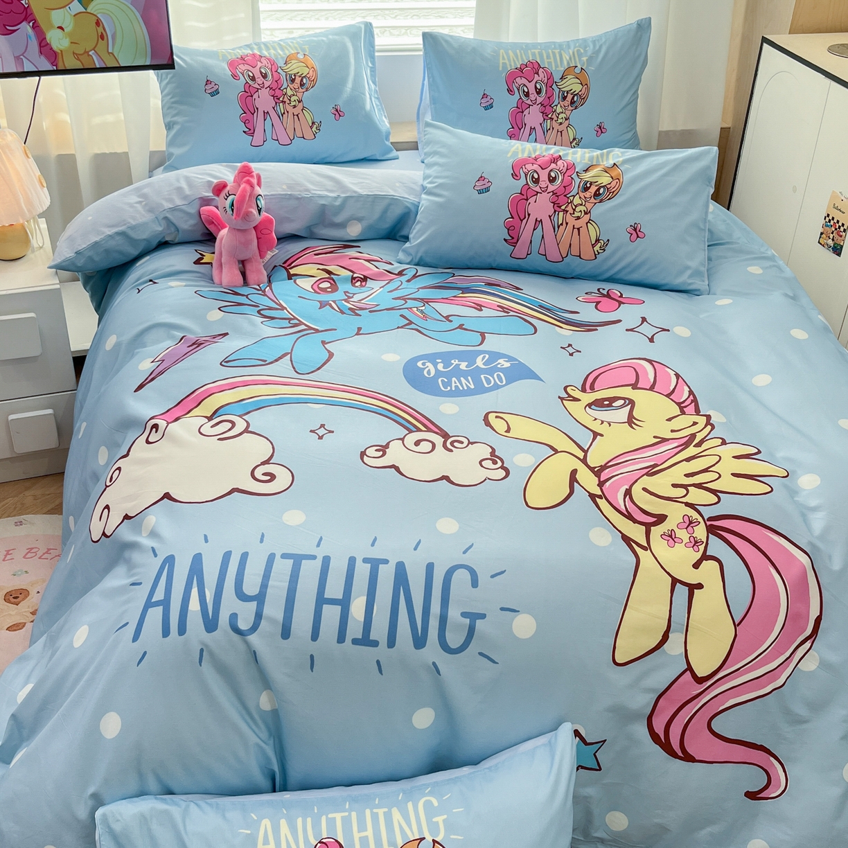 91家纺网 家纺一手货源 找家纺 暮思家居 2025新款正版授权小马宝莉大版全棉数码印花纯棉四件套 大版-魔力宝莉