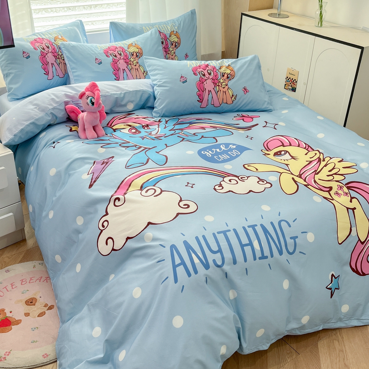 91家纺网 家纺一手货源 找家纺 暮思家居 2025新款正版授权小马宝莉大版全棉数码印花纯棉四件套 大版-魔力宝莉