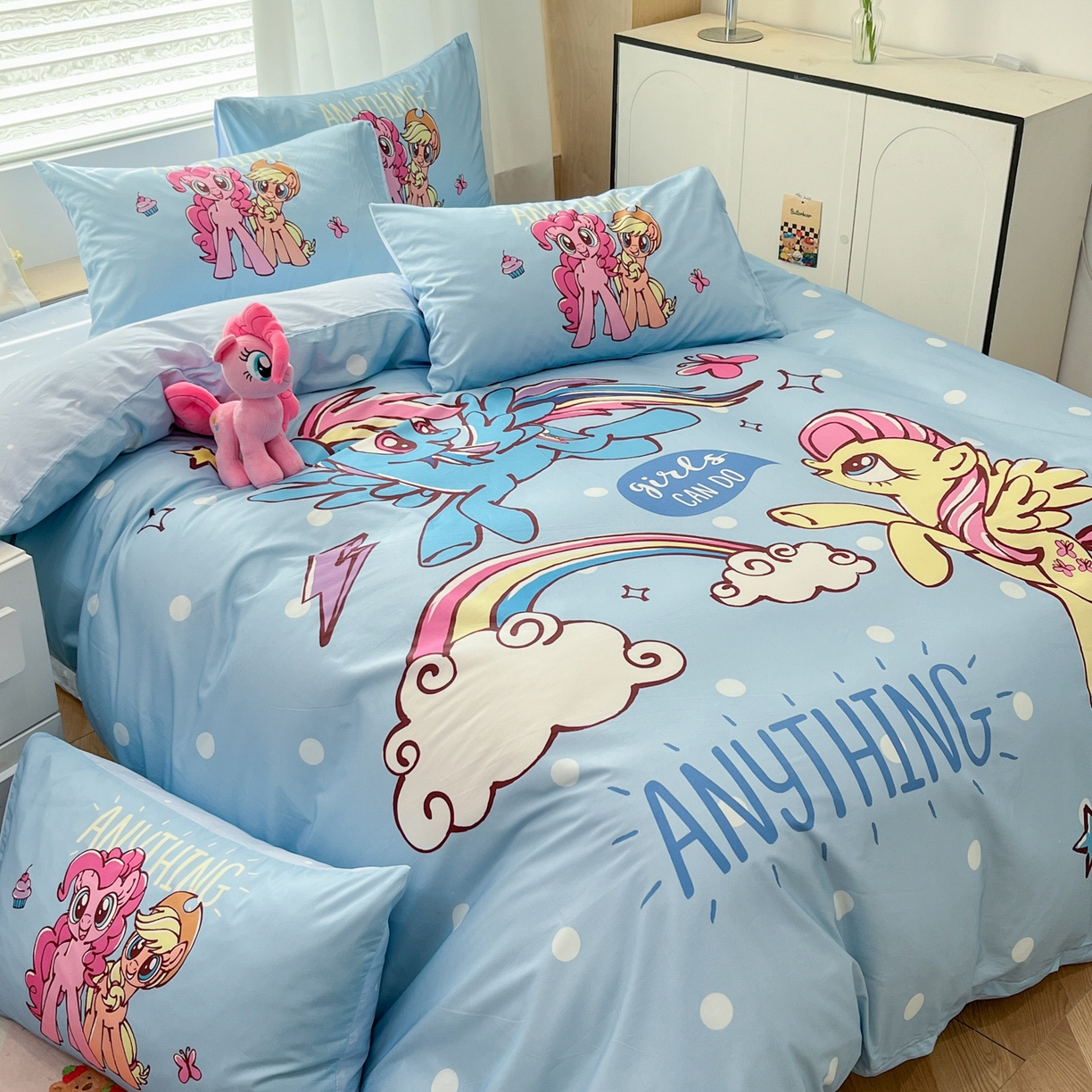 91家纺网 家纺一手货源 找家纺 暮思家居 2025新款正版授权小马宝莉大版全棉数码印花纯棉四件套 大版-魔力宝莉