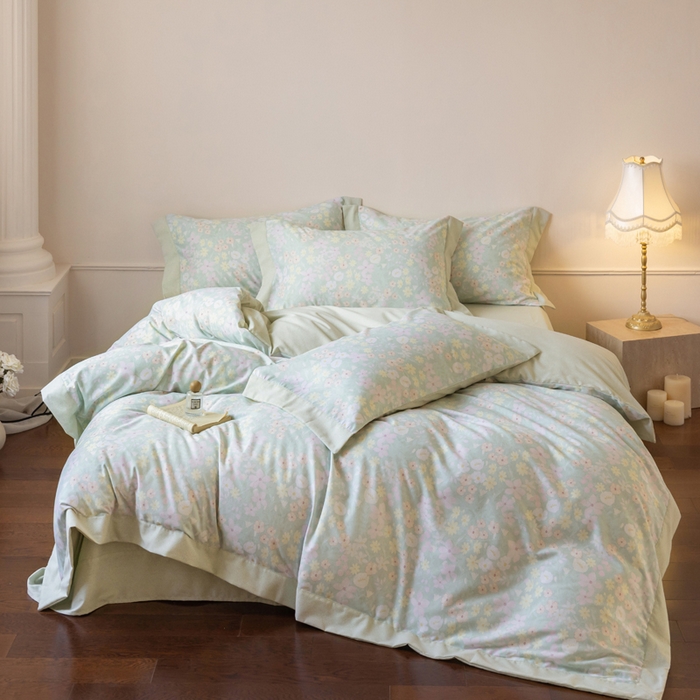 91家纺网 家纺一手货源 找家纺 巧玲珑 2025新款ABk版新疆棉双拼四件套（新花色已更新）流光花语