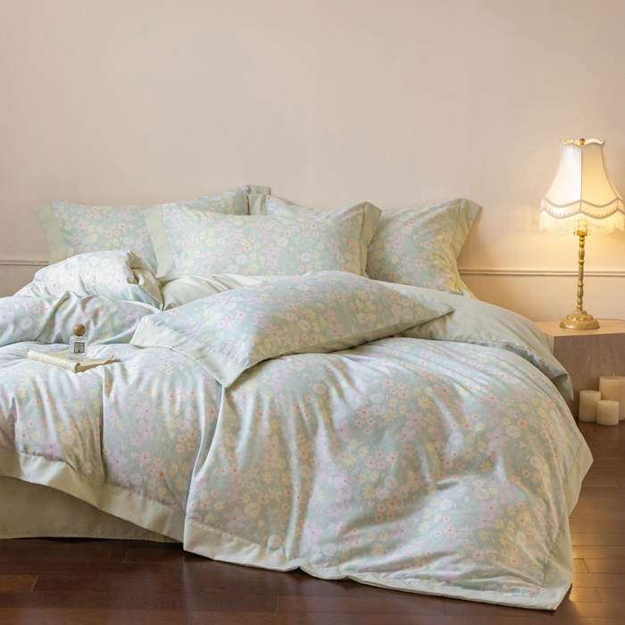 91家纺网 家纺一手货源 找家纺 巧玲珑 2025新款ABk版新疆棉双拼四件套（新花色已更新）流光花语