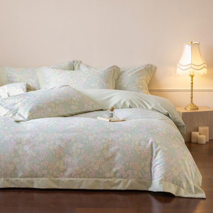 91家纺网 家纺一手货源 找家纺 巧玲珑 2025新款ABk版新疆棉双拼四件套（新花色已更新）流光花语