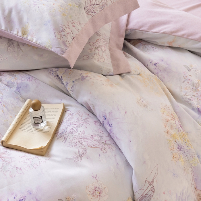 91家纺网 家纺一手货源 找家纺 巧玲珑 2025新款ABk版新疆棉双拼四件套（新花色已更新）四月花语