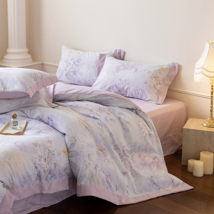 91家纺网 家纺一手货源 找家纺 巧玲珑 2025新款ABk版新疆棉双拼四件套（新花色已更新）四月花语