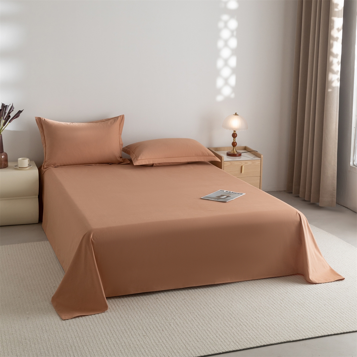 91家纺网 家纺一手货源 找家纺 宝时兰 2025新款加厚100%全棉高支高密长绒棉纯色磨毛床单纯棉单件床单-系列二【提供买家秀/可定制其他尺寸】 琥珀橙