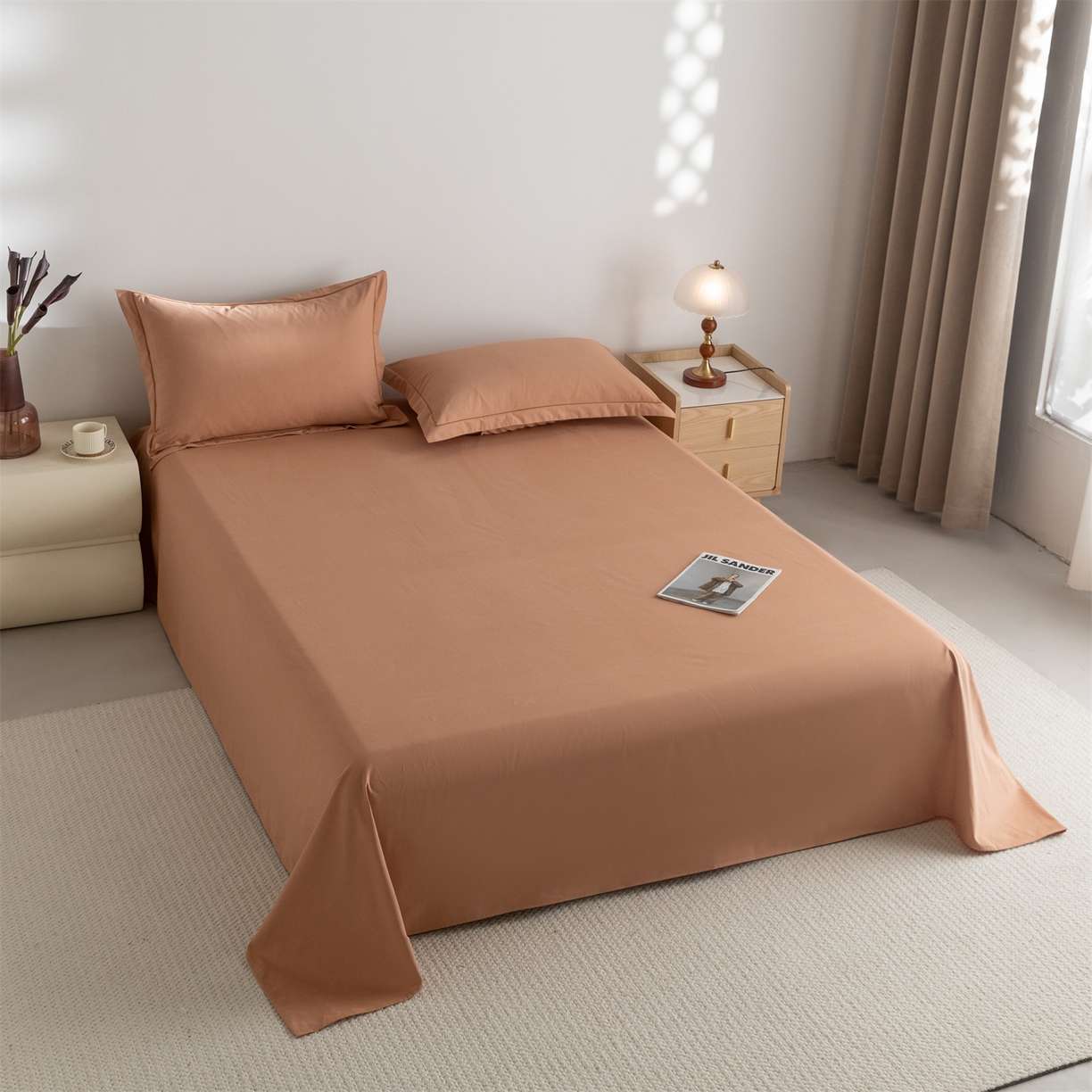 91家纺网 家纺一手货源 找家纺 宝时兰 2025新款加厚100%全棉高支高密长绒棉纯色磨毛床单纯棉单件床单-系列二【提供买家秀/可定制其他尺寸】 琥珀橙
