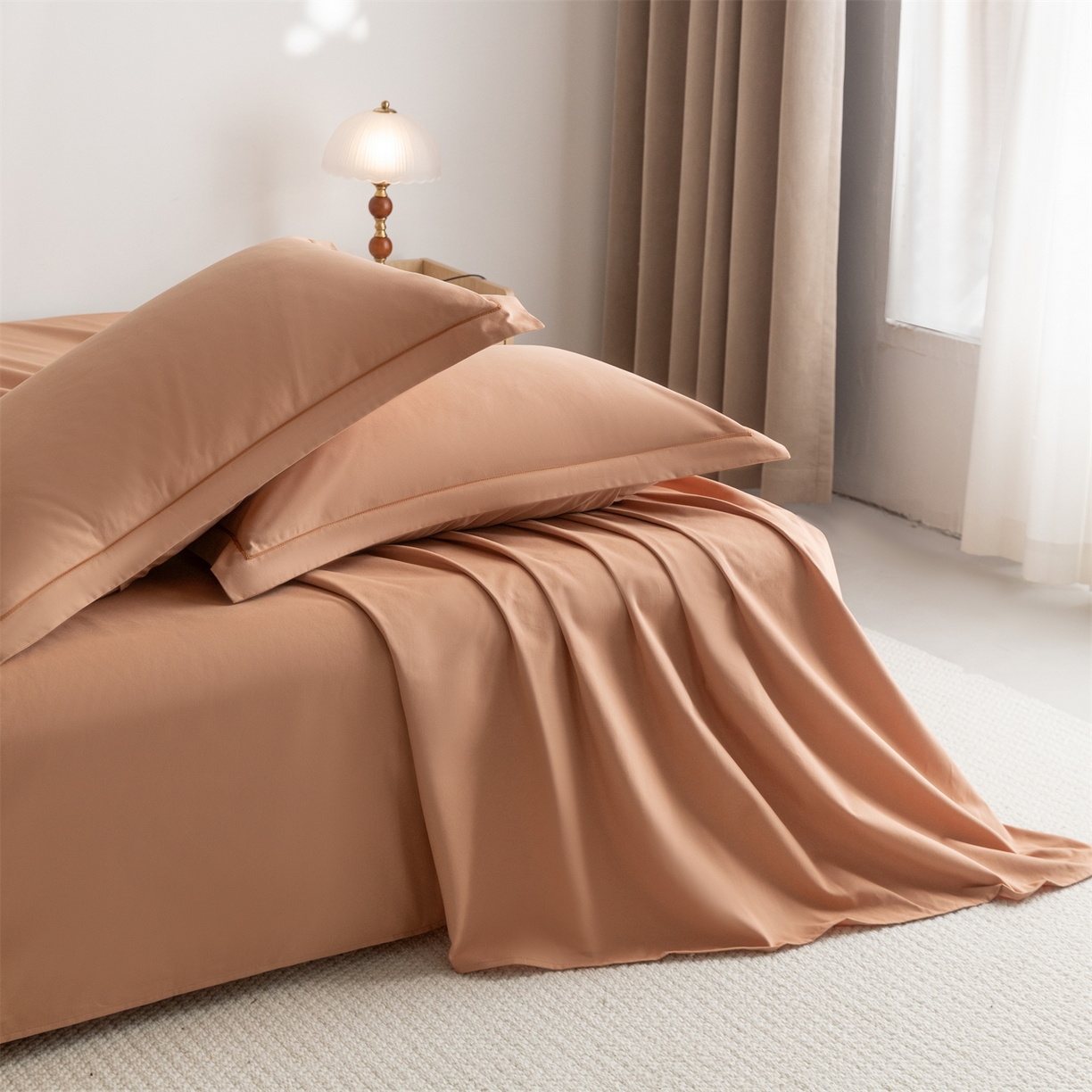 91家纺网 家纺一手货源 找家纺 宝时兰 2025新款加厚100%全棉高支高密长绒棉纯色磨毛床单纯棉单件床单-系列二【提供买家秀/可定制其他尺寸】 琥珀橙