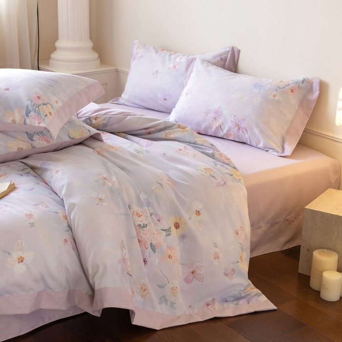 91家纺网 家纺一手货源 找家纺 巧玲珑 2025新款ABk版新疆棉双拼四件套（新花色已更新）苏醒玫瑰