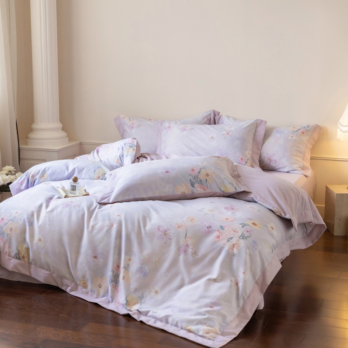 91家纺网 家纺一手货源 找家纺 巧玲珑 2025新款ABk版新疆棉双拼四件套（新花色已更新）苏醒玫瑰