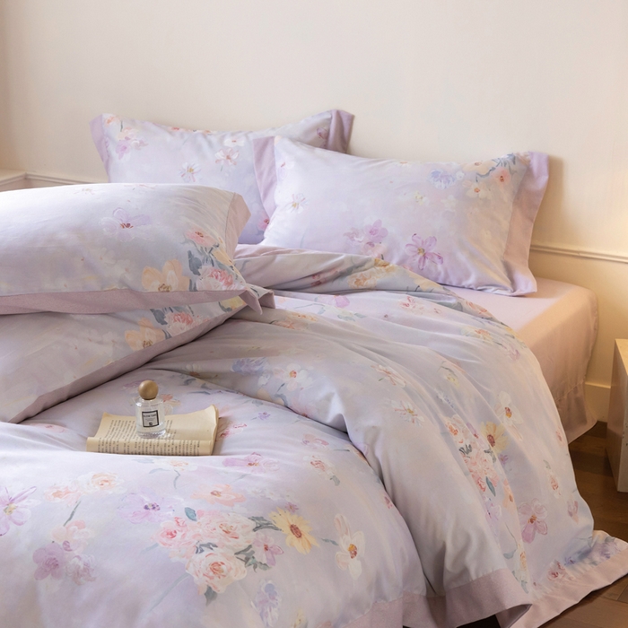 91家纺网 家纺一手货源 找家纺 巧玲珑 2025新款ABk版新疆棉双拼四件套（新花色已更新）苏醒玫瑰