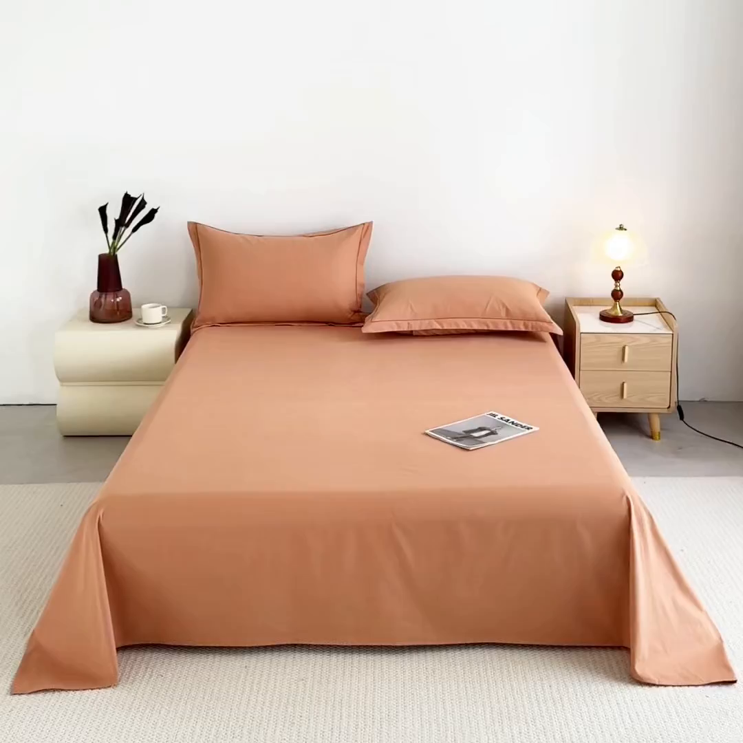 91家纺网 家纺一手货源 找家纺 宝时兰 2025新款加厚100%全棉高支高密长绒棉纯色磨毛床单纯棉单件床单-系列二【提供买家秀/可定制其他尺寸】 琥珀橙