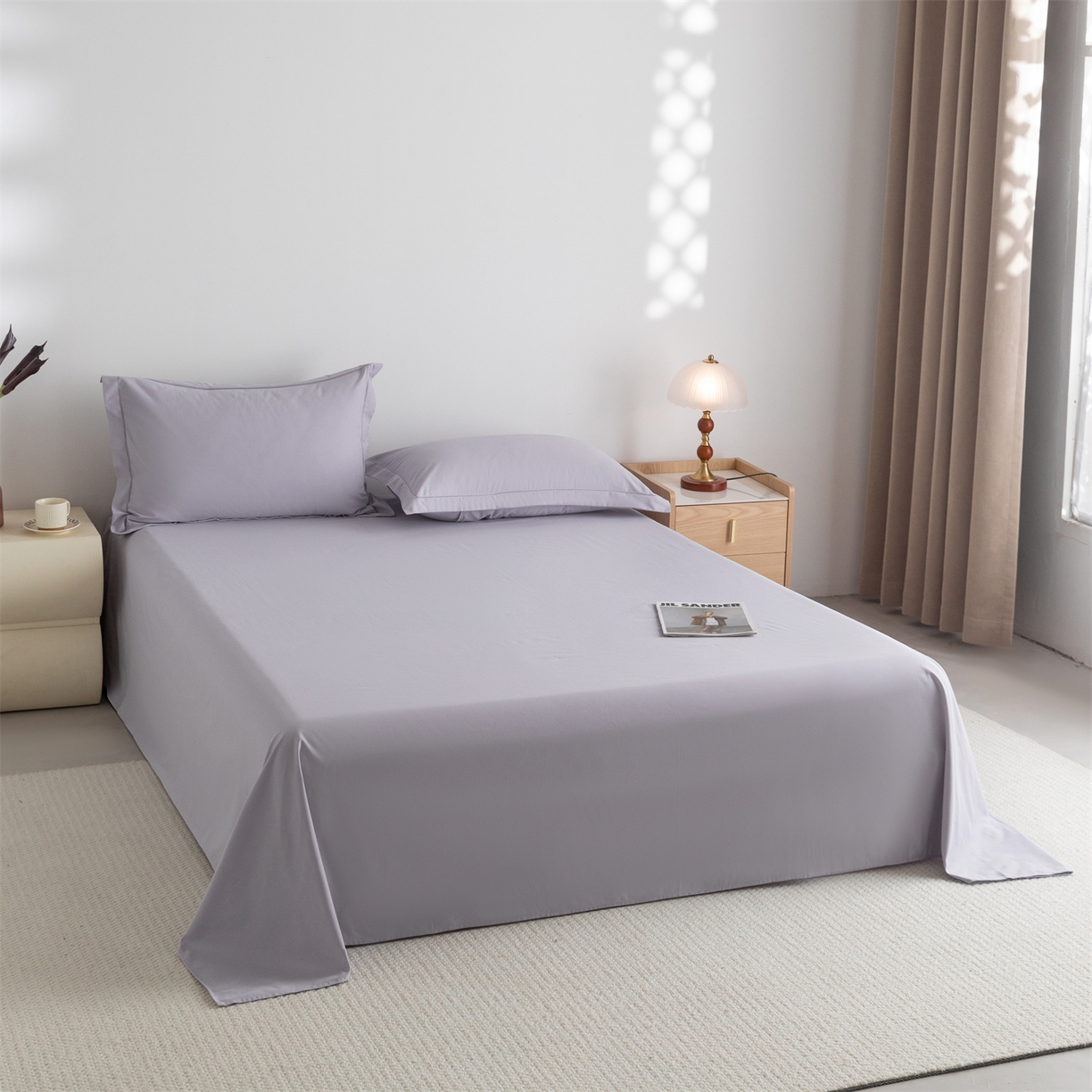 91家纺网 家纺一手货源 找家纺 宝时兰 2025新款加厚100%全棉高支高密长绒棉纯色磨毛床单纯棉单件床单-系列二【提供买家秀/可定制其他尺寸】 丁香紫