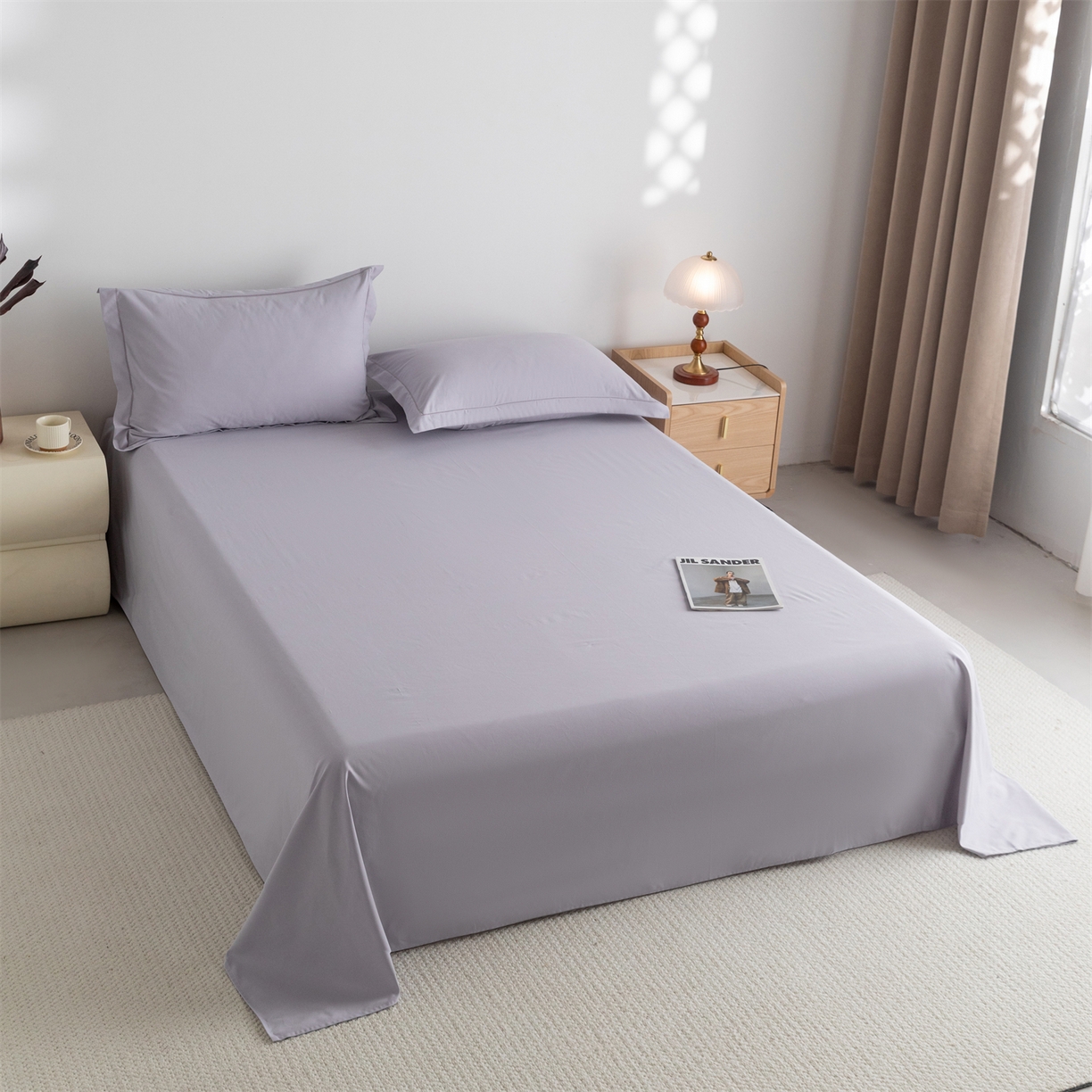 91家纺网 家纺一手货源 找家纺 宝时兰 2025新款加厚100%全棉高支高密长绒棉纯色磨毛床单纯棉单件床单-系列二【提供买家秀/可定制其他尺寸】 丁香紫