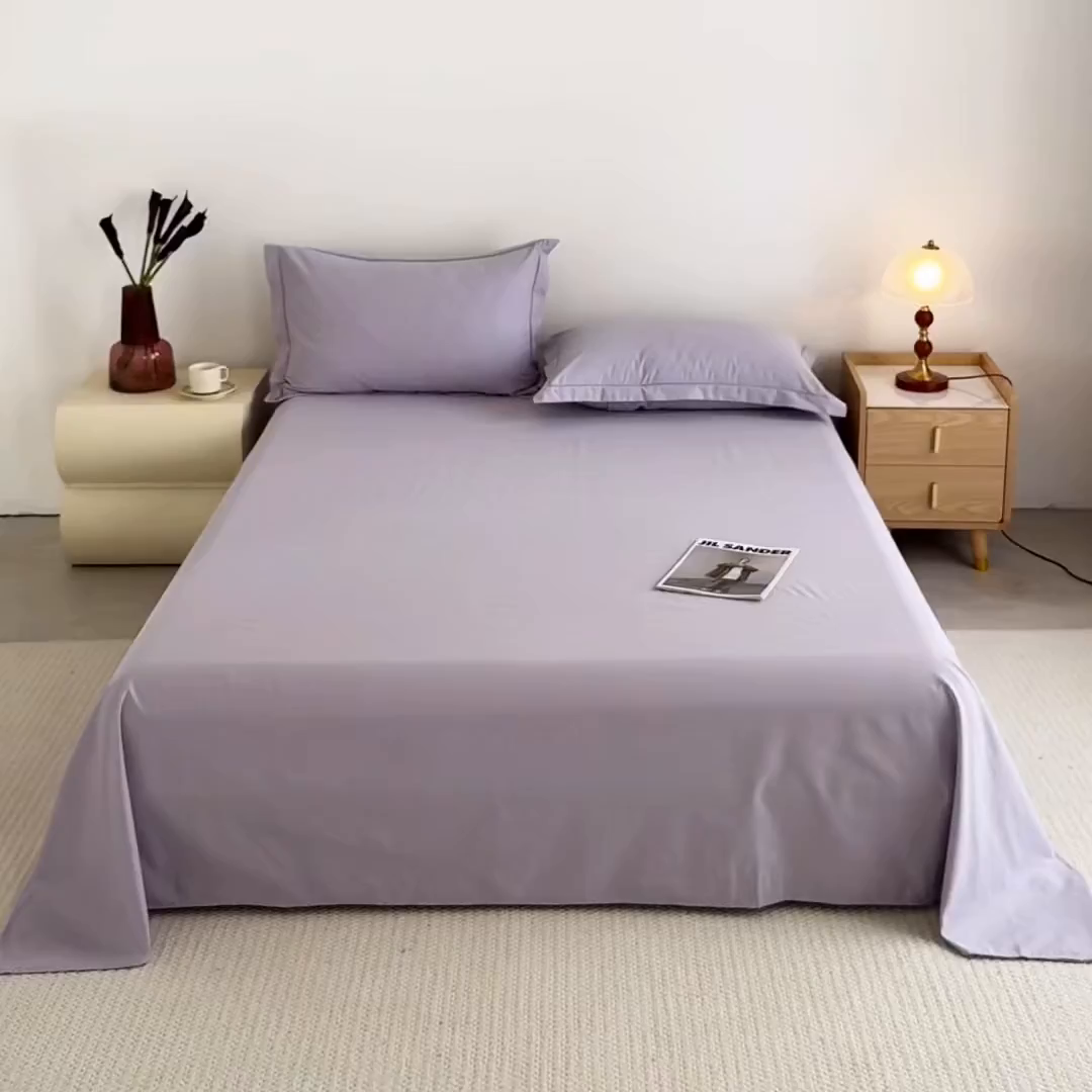 91家纺网 家纺一手货源 找家纺 宝时兰 2025新款加厚100%全棉高支高密长绒棉纯色磨毛床单纯棉单件床单-系列二【提供买家秀/可定制其他尺寸】 丁香紫