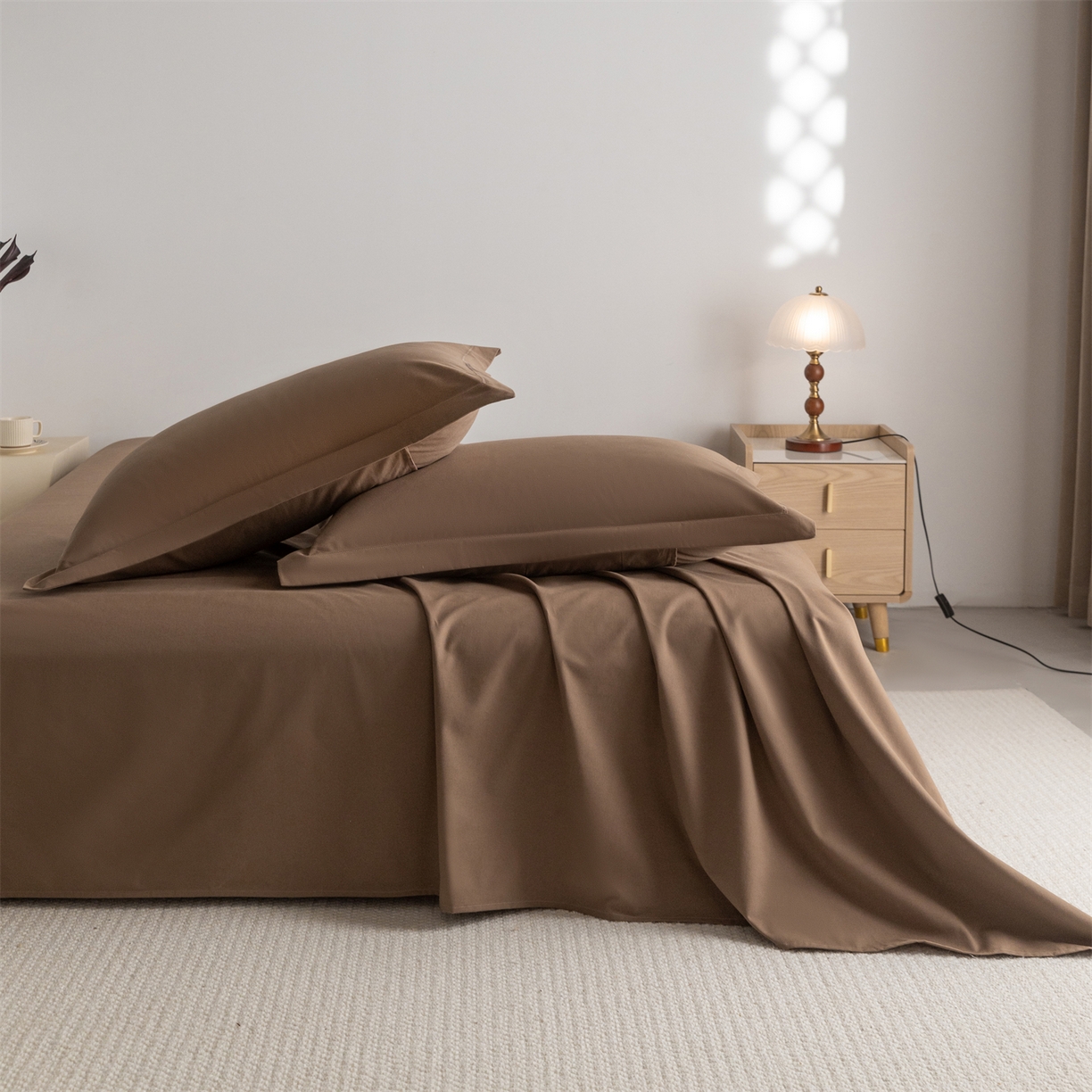 宝时兰 2025新款加厚100%全棉高支高密长绒棉纯色磨毛床单纯棉单件床单-系列二【提供买家秀/可定制其他尺寸】 摩卡棕