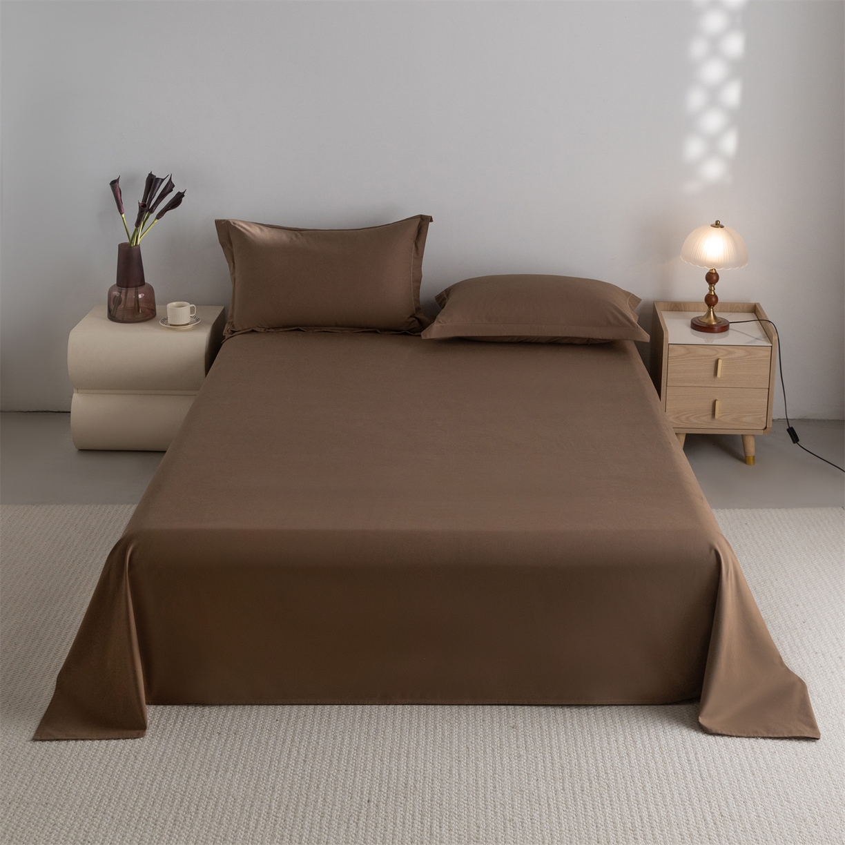 91家纺网 家纺一手货源 找家纺 宝时兰 2025新款加厚100%全棉高支高密长绒棉纯色磨毛床单纯棉单件床单-系列二【提供买家秀/可定制其他尺寸】 摩卡棕