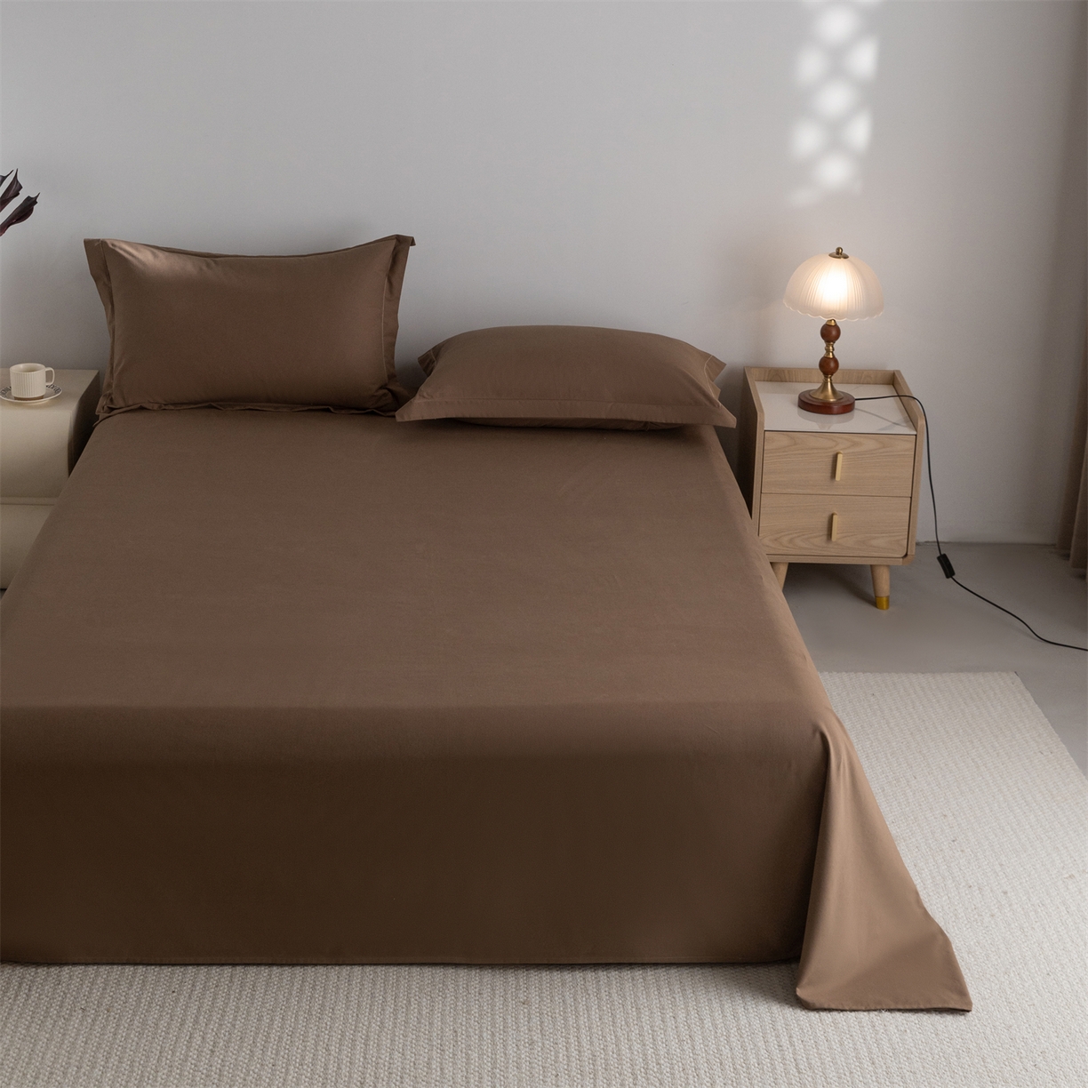 91家纺网 家纺一手货源 找家纺 宝时兰 2025新款加厚100%全棉高支高密长绒棉纯色磨毛床单纯棉单件床单-系列二【提供买家秀/可定制其他尺寸】 摩卡棕