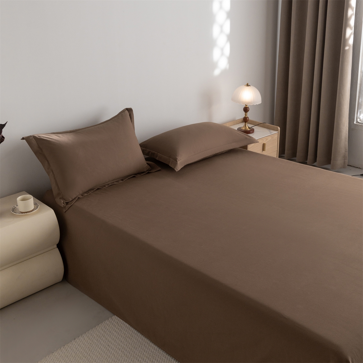 91家纺网 家纺一手货源 找家纺 宝时兰 2025新款加厚100%全棉高支高密长绒棉纯色磨毛床单纯棉单件床单-系列二【提供买家秀/可定制其他尺寸】 摩卡棕