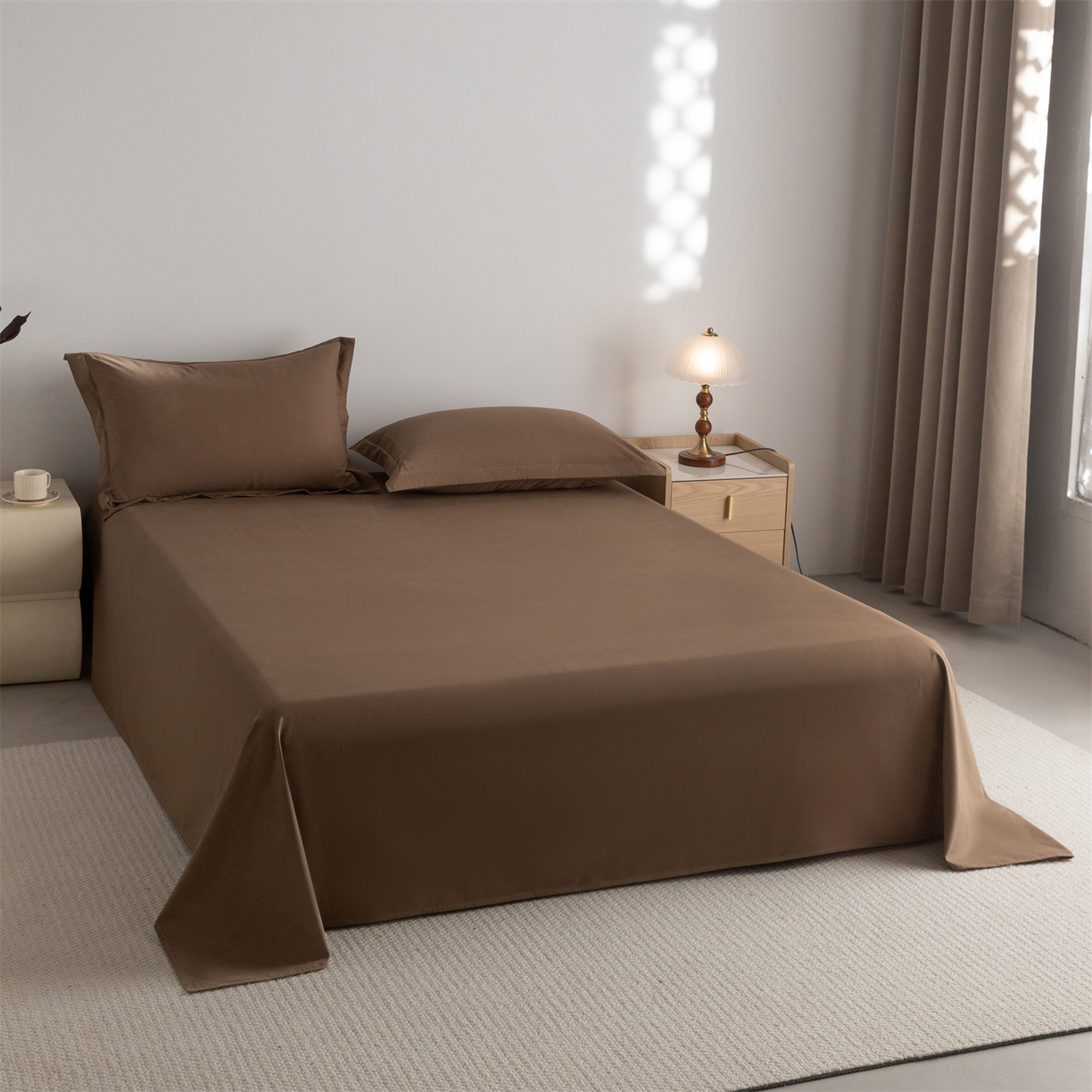 91家纺网 家纺一手货源 找家纺 宝时兰 2025新款加厚100%全棉高支高密长绒棉纯色磨毛床单纯棉单件床单-系列二【提供买家秀/可定制其他尺寸】 摩卡棕