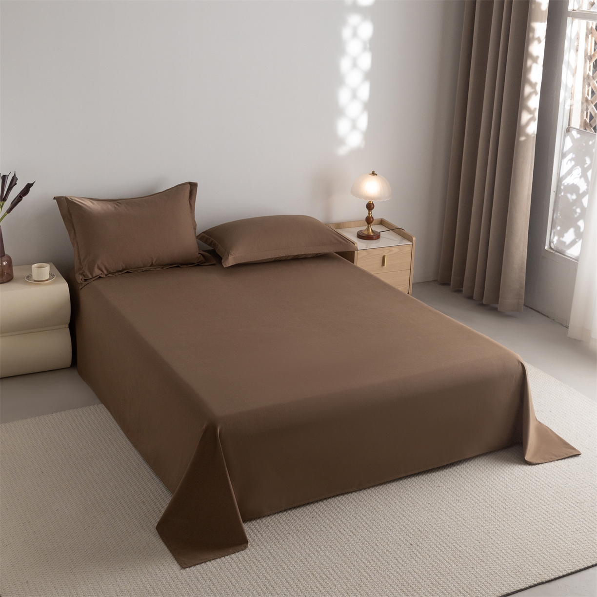 91家纺网 家纺一手货源 找家纺 宝时兰 2025新款加厚100%全棉高支高密长绒棉纯色磨毛床单纯棉单件床单-系列二【提供买家秀/可定制其他尺寸】 摩卡棕